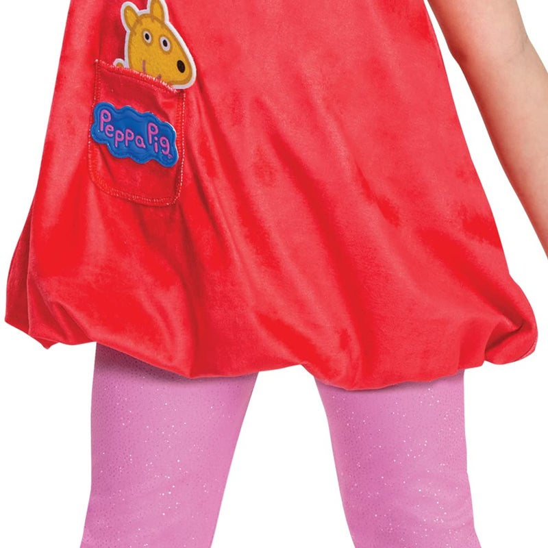 Disguise Peppa Pig Costume for Girls, Deluxe Official Nick Jr Character Jumpsuit Dress and Laplander Peppa Hat, Toddler Size Medium (3T-4T) - Image 3